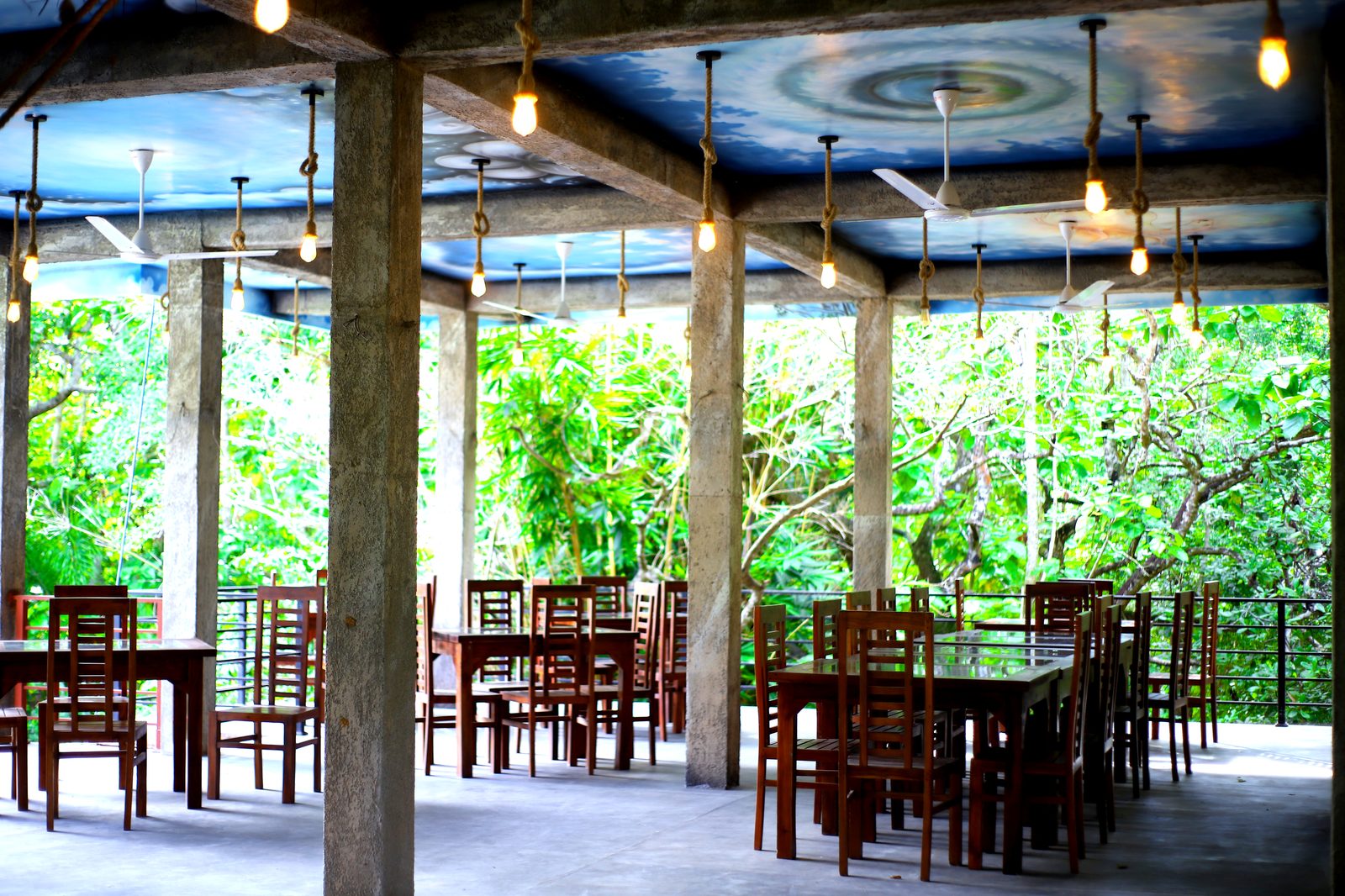Covered dining pavilion among the trees